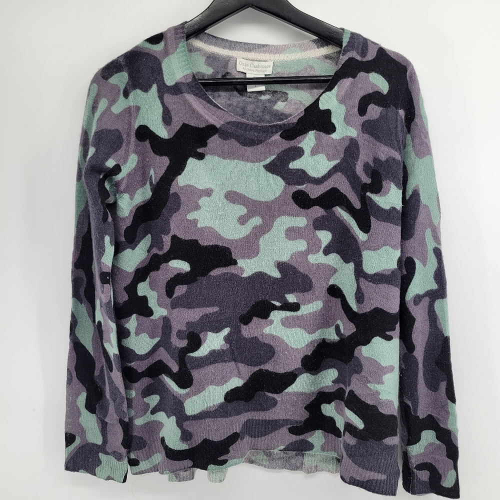 Oat Cashmere CashmereCamouflage Patterned Women's Sweater Size Large